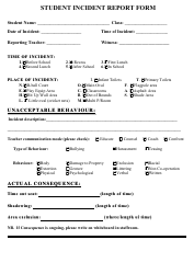 Document preview: Student Incident Report Form
