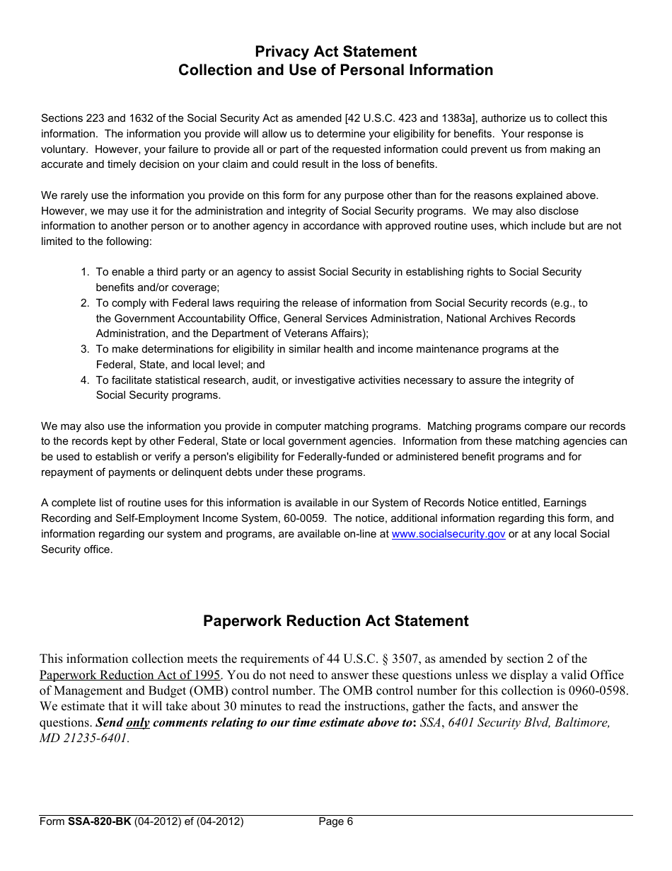 Form SSA-B20-BK Work Activity Report - Self-employment, Page 8