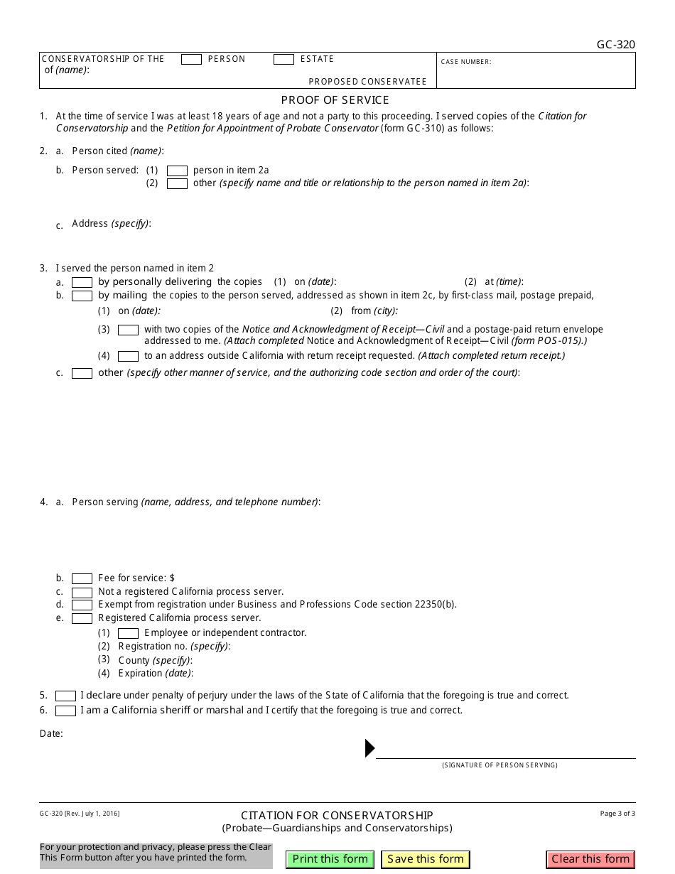 Form GC-320 Citation for Conservatorship - California, Page 3