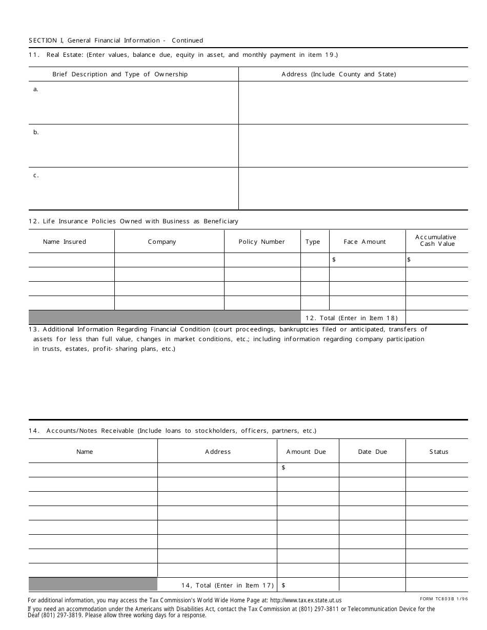 Form TC-803 Collection Information for Businesses - Utah, Page 2