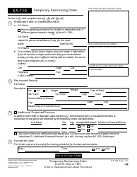 Form EA-110 Temporary Restraining Order - California