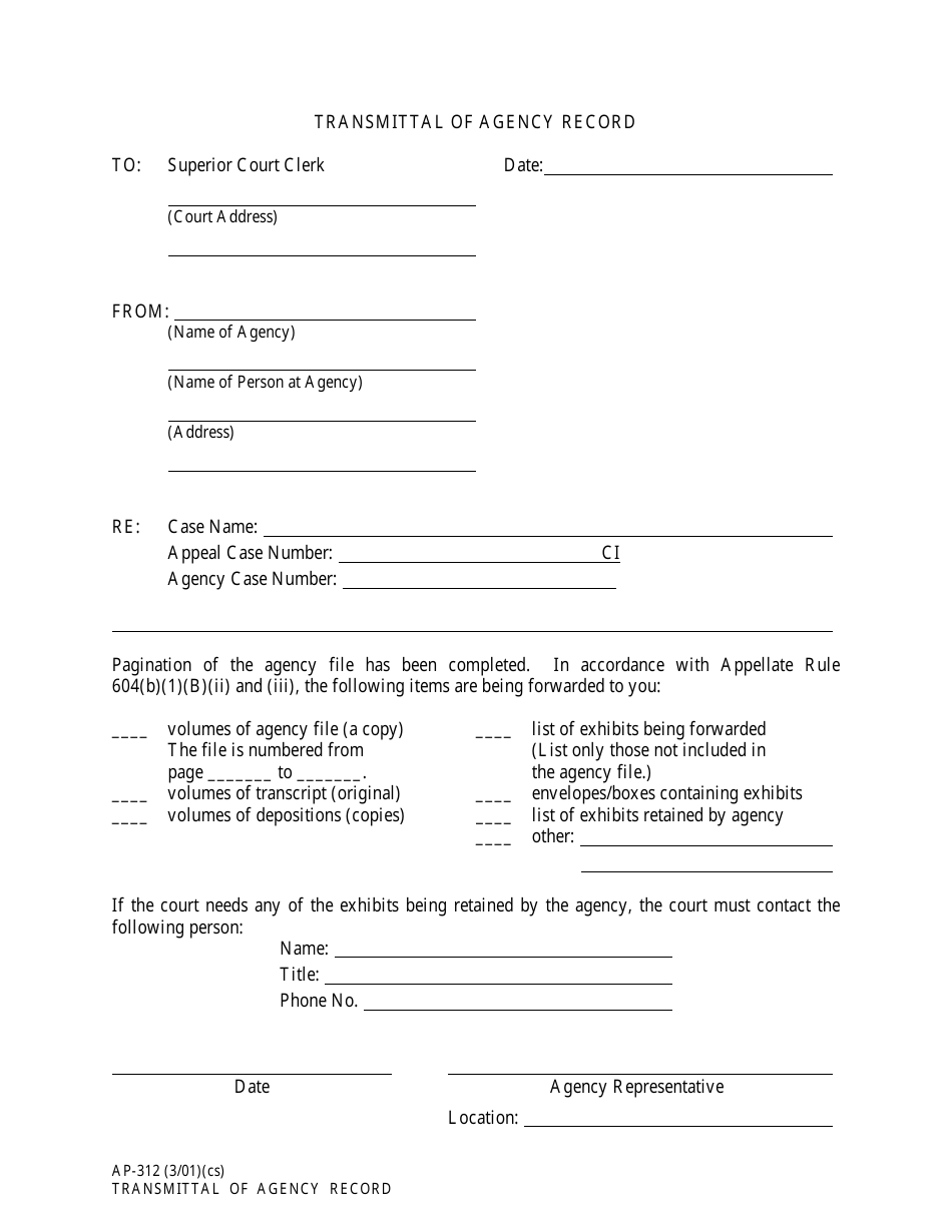 Form AP-312 Transmittal of Agency Record - Alaska, Page 1