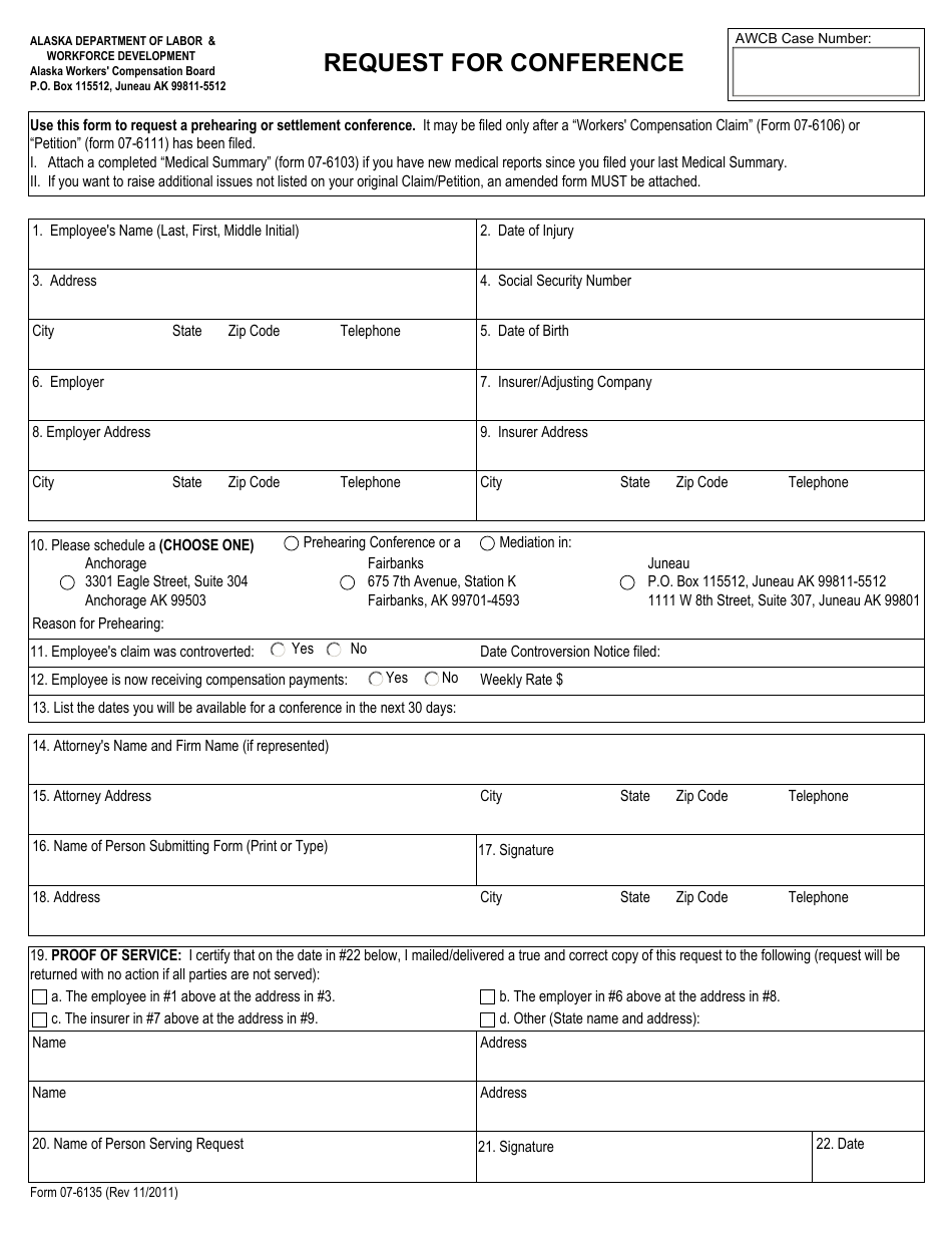 Form 07-6135 Request for Conference - Alaska, Page 1