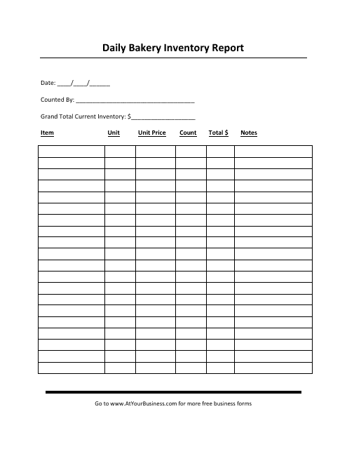 &quot;Daily Bakery Inventory Report Template&quot; Download Pdf