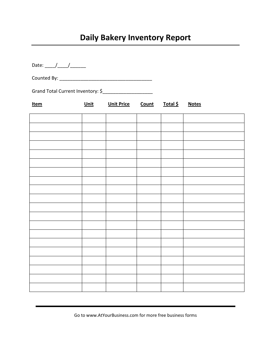 Daily Bakery Inventory Report Template Fill Out, Sign Online and