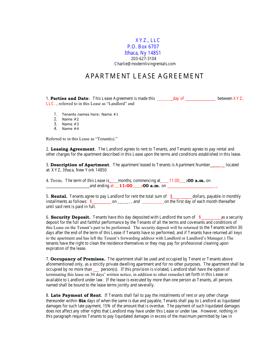 New York Apartment Lease Agreement Template Fill Out, Sign Online and