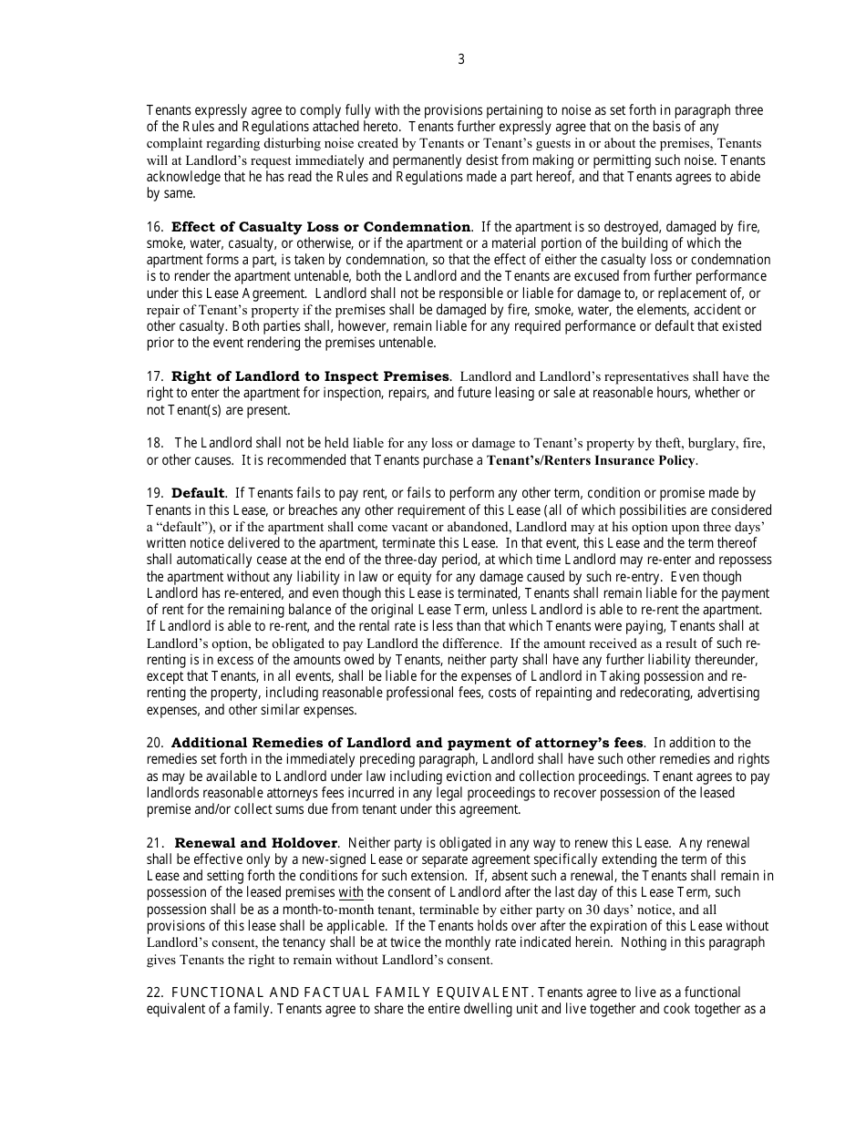 Apartment Lease Agreement Template - New York, Page 3