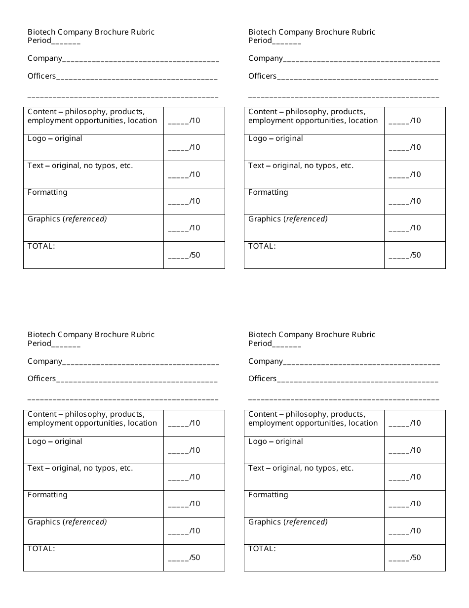 Biotech Company Brochure Rubric Template Download Printable PDF