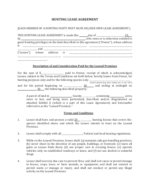 Hunting Lease Agreement Template Download Pdf