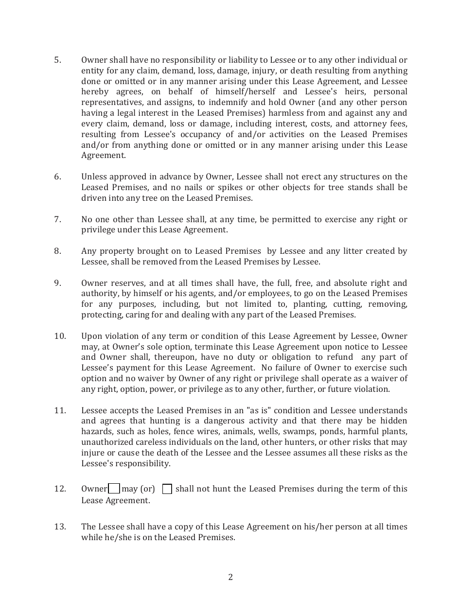 Hunting Lease Agreement Template, Page 2