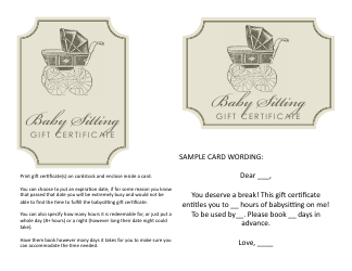 Document preview: Babysitting Gift Certificate Templates