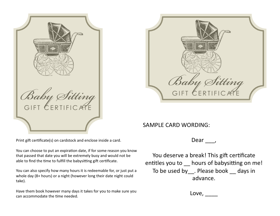 Babysitting Gift Certificate Templates Preview