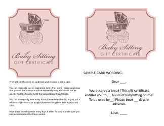 Babysitting Gift Certificate Templates, Page 2
