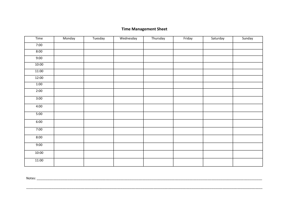 Time Management Sheet Template Download Printable PDF | Templateroller