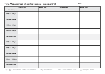 Day, Evening and Night Time Management Sheet Templates for Nurses, Page 2