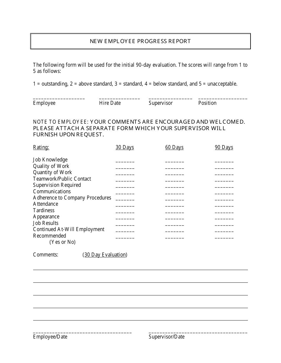New Employee Progress Report Template, Page 1