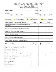 Document preview: Preschool Progress Report Template - Three Year Olds