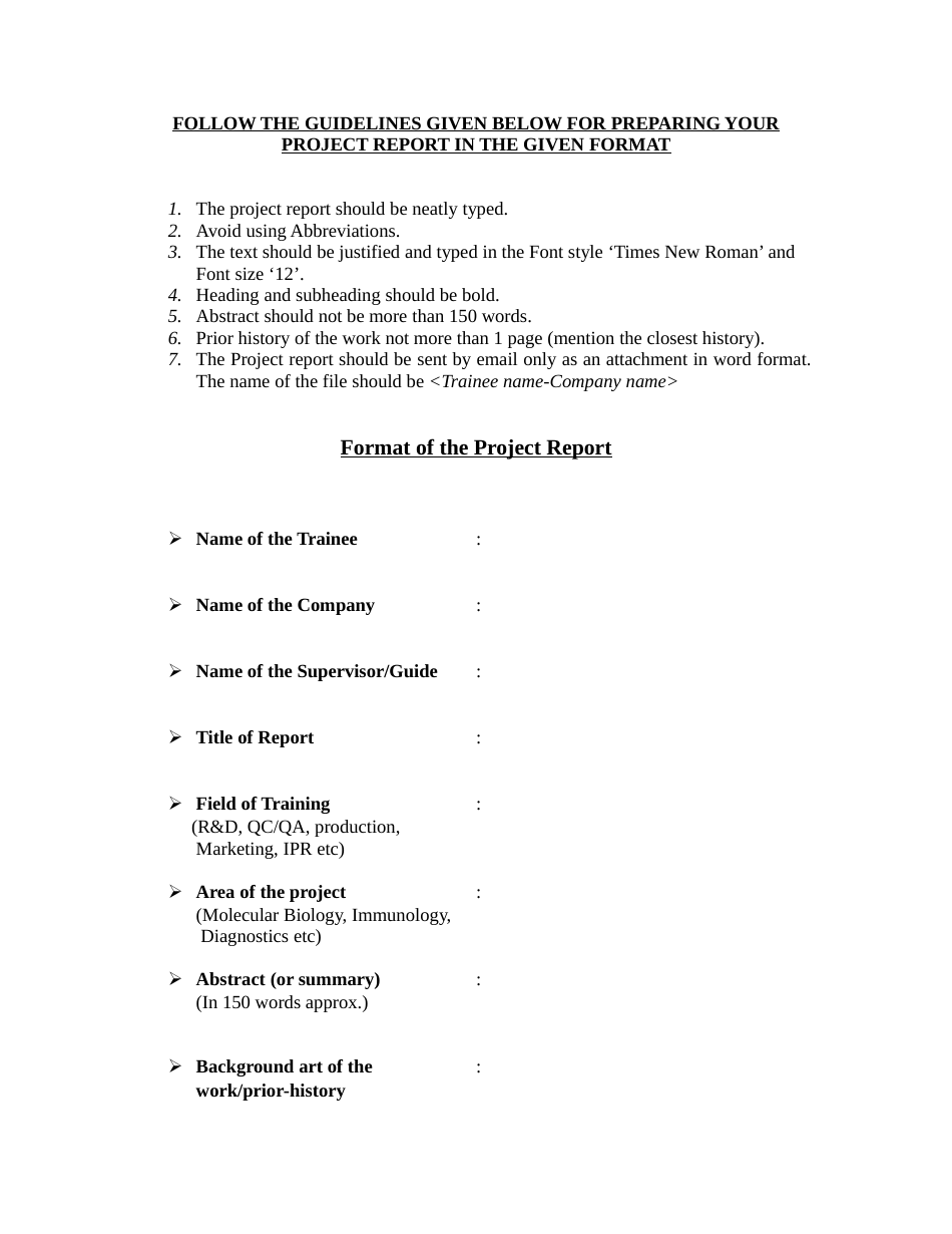 Format of the Project Report, Page 1