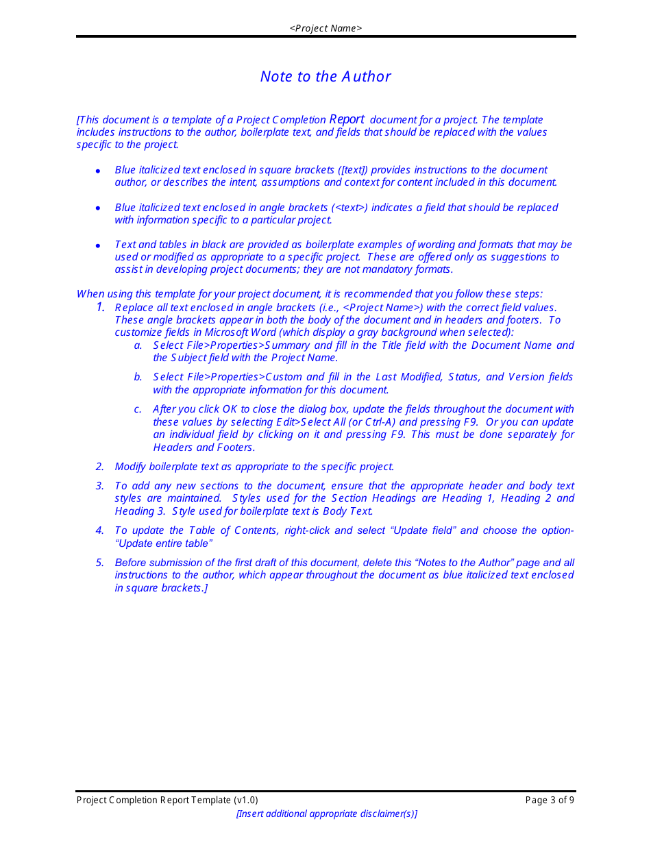 Sample Project Completion Report Form, Page 3