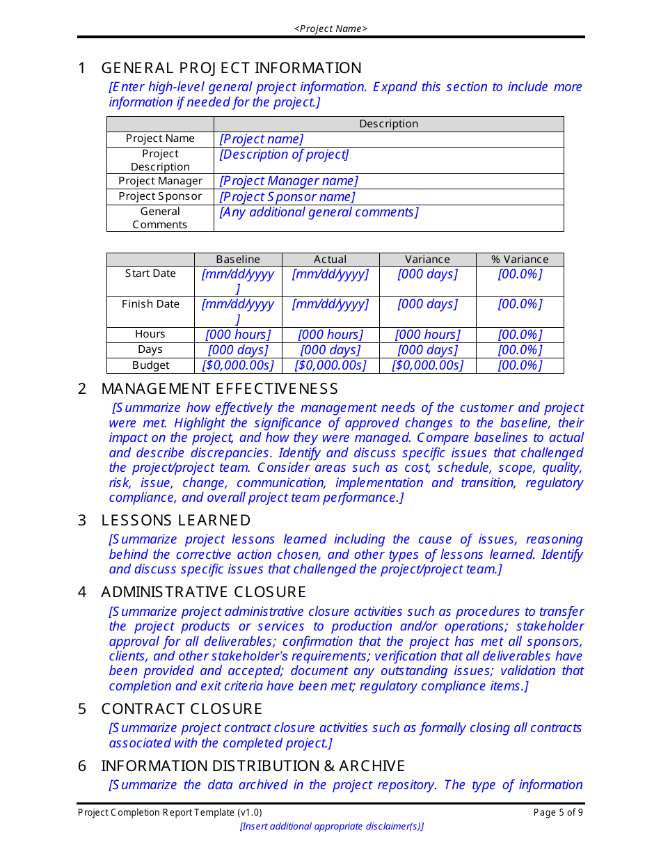 Sample Project Completion Report Form, Page 5