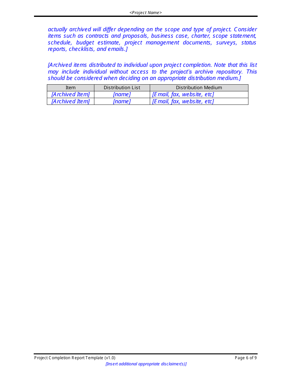 Sample Project Completion Report Form, Page 6