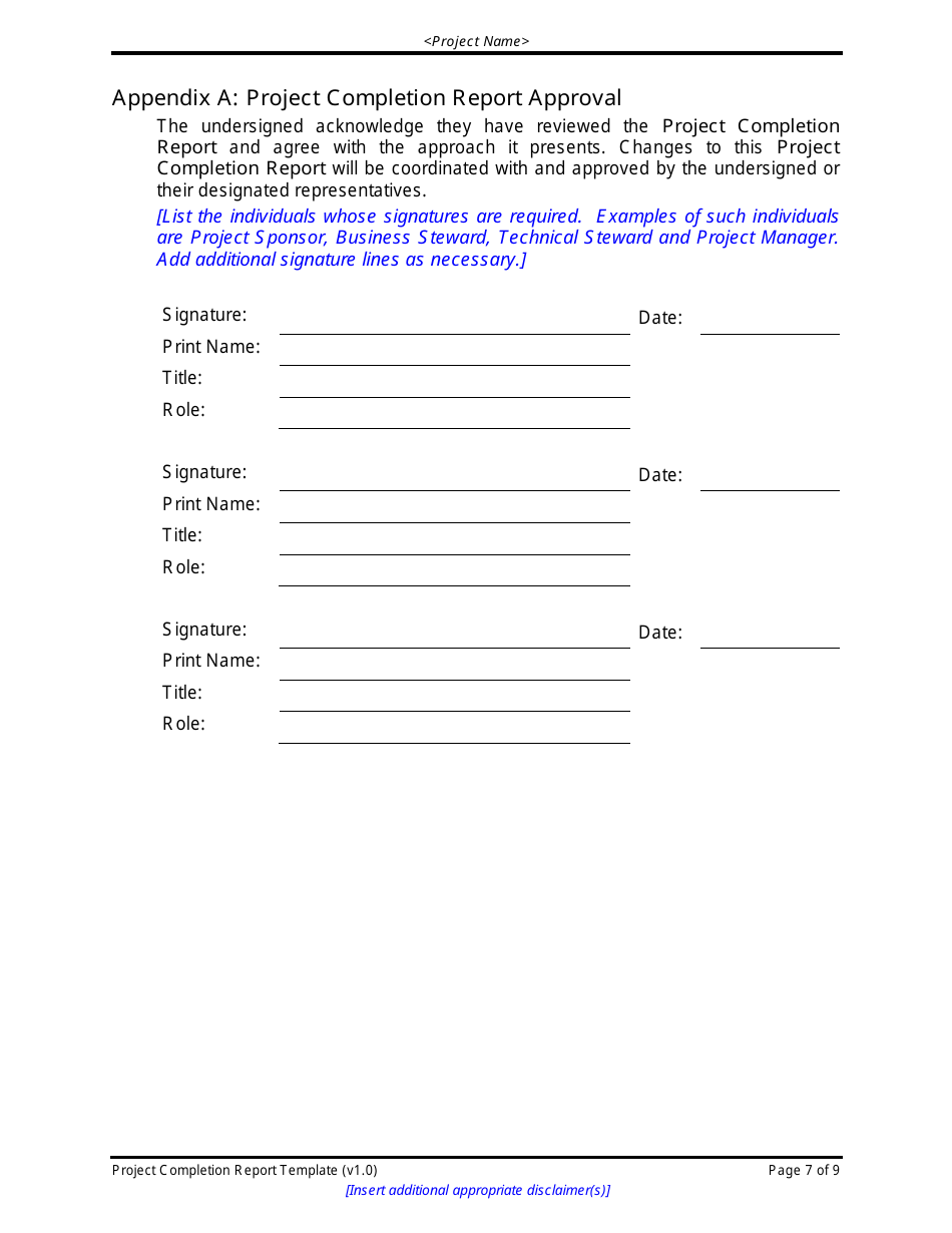 Sample Project Completion Report Form, Page 7
