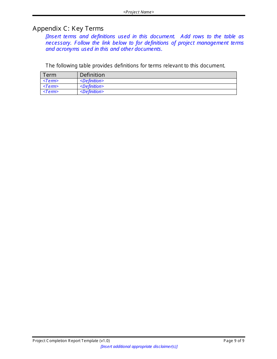 Sample Project Completion Report Form, Page 9