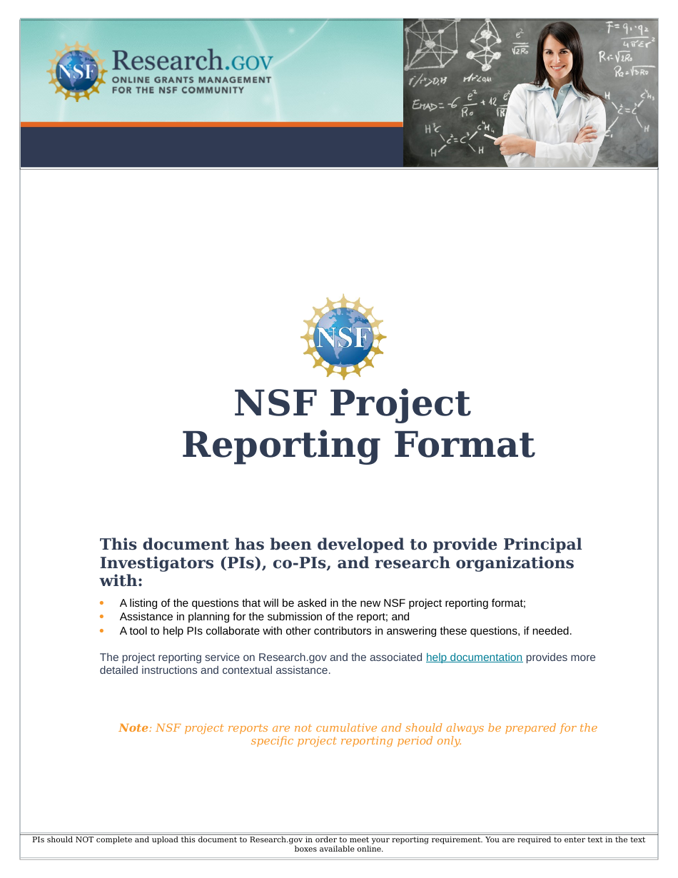 Nsf Project Reporting Format, Page 1