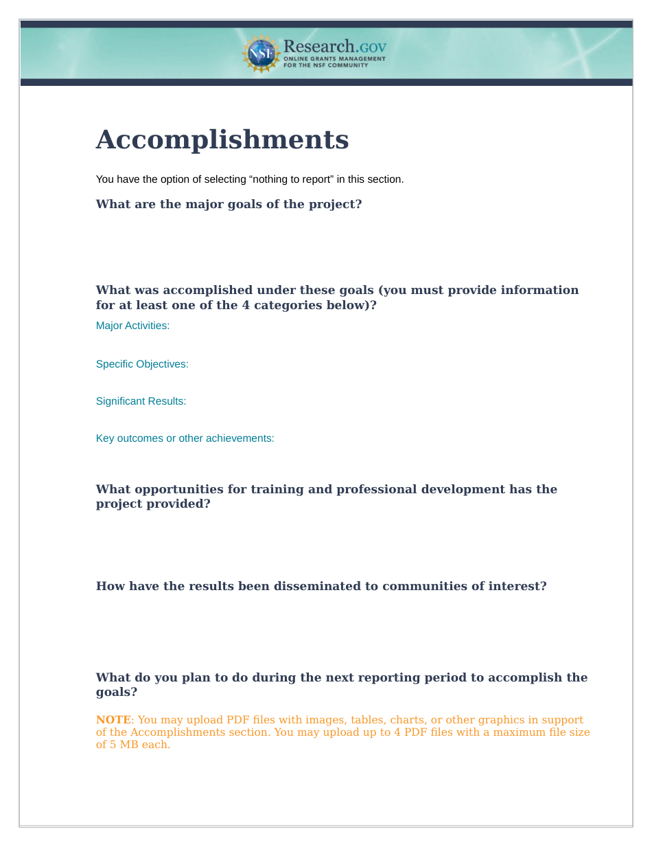 Nsf Project Reporting Format, Page 2