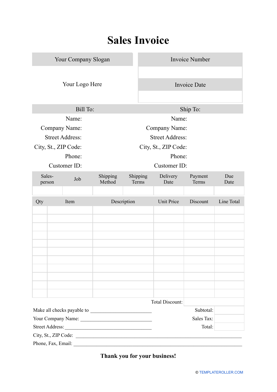 sales invoice template download printable pdf templateroller