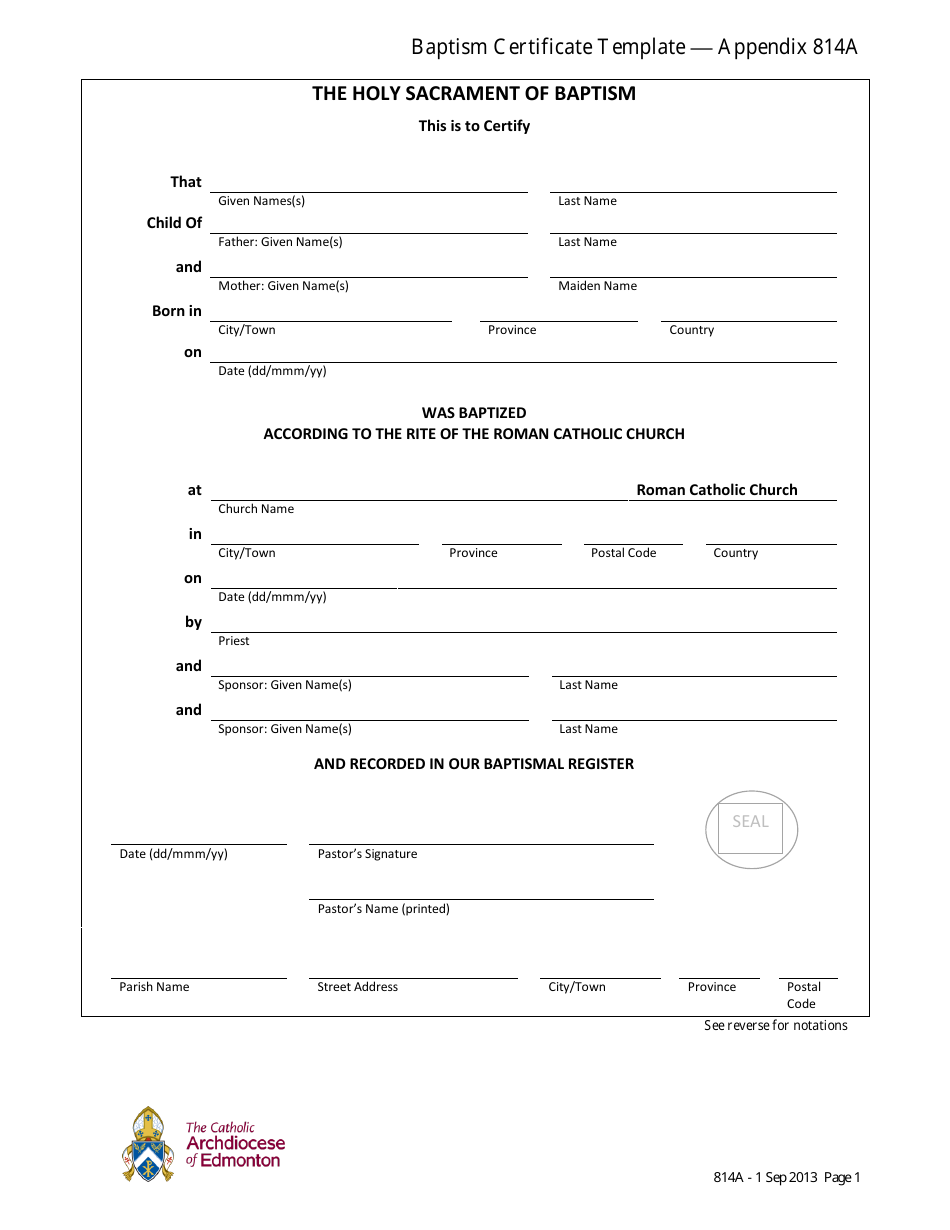 Baptism Certificate Template - the Catholic Archdiocese of