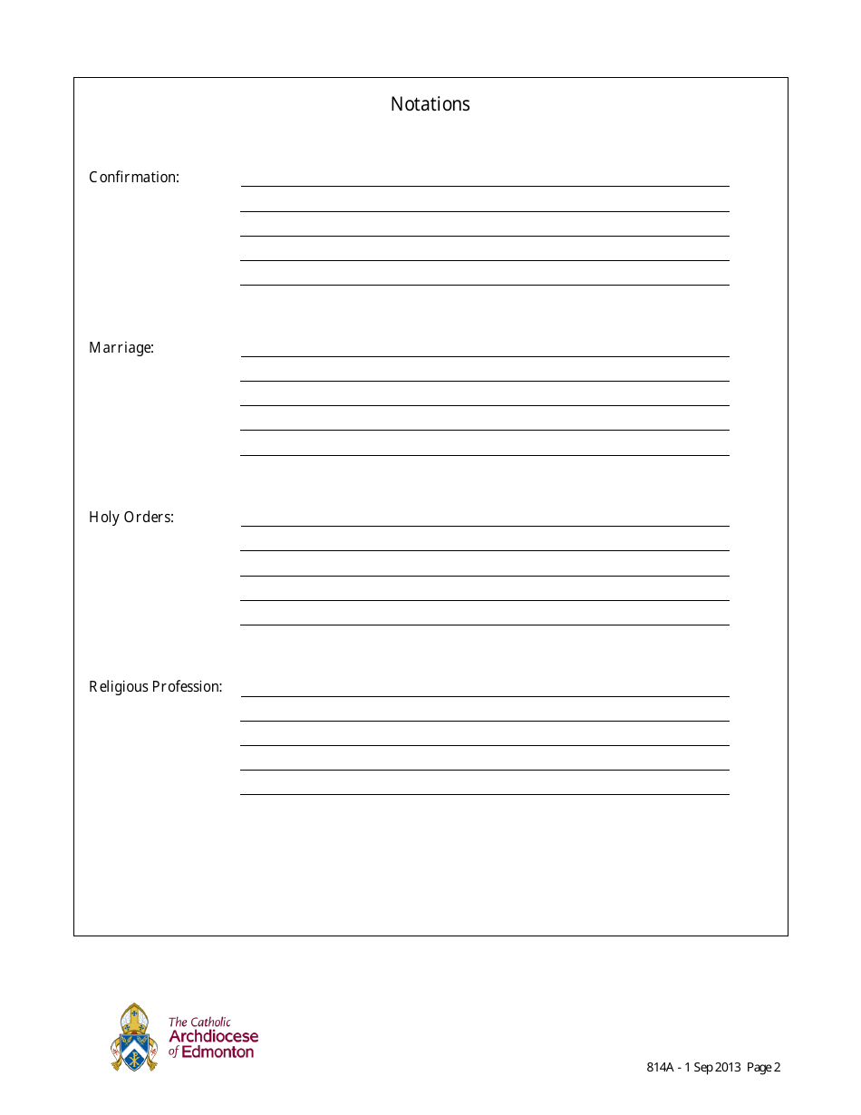 Baptism Certificate Template - the Catholic Archdiocese of Edmonton, Page 2