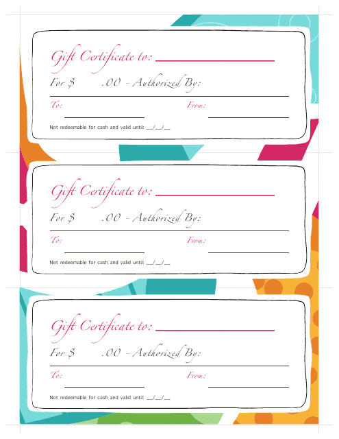 Gift Certificate Template - Pink, Blue, Orange