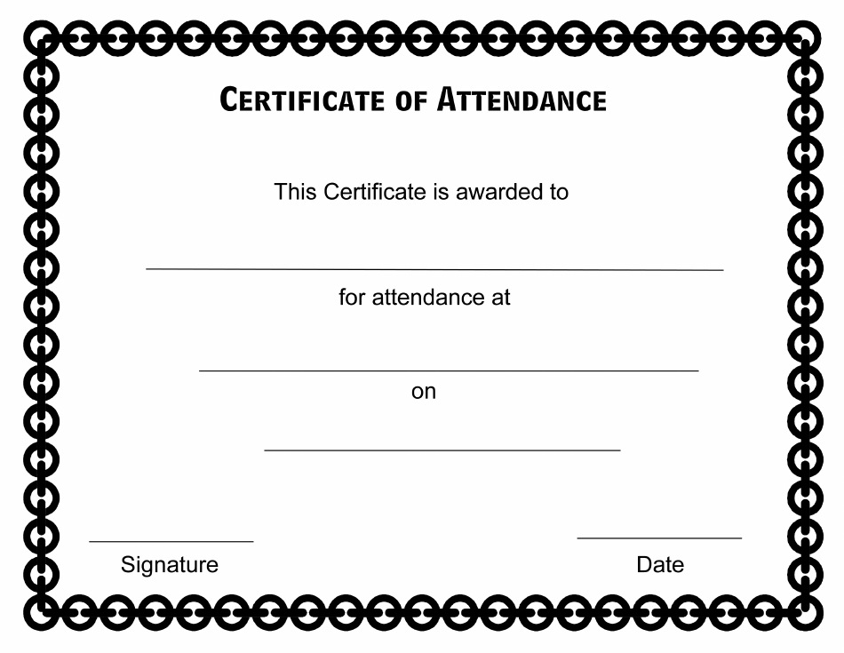 Certificate of Attendance Template with Black Frame