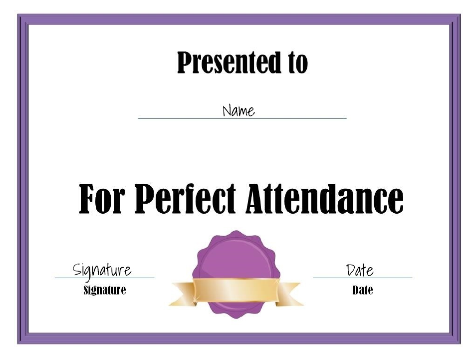 Perfect Attendance Certificate Template - White and Violet