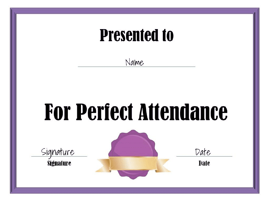 &quot;Perfect Attendance Certificate Template&quot; Download Pdf