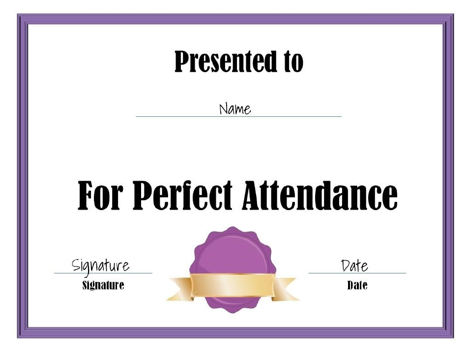 Perfect Attendance Certificate Template White And Violet Download