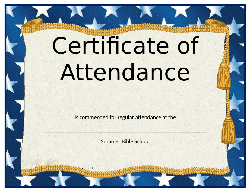 Summer Bible School Certificate of Attendance Template