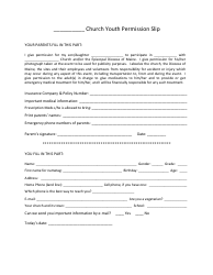 Document preview: Church Youth Permission Slip Template - Episcopal Diocese of Maine - Maine