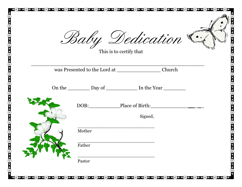 Baby Dedication Certificate Template - Butterfly Download Pdf