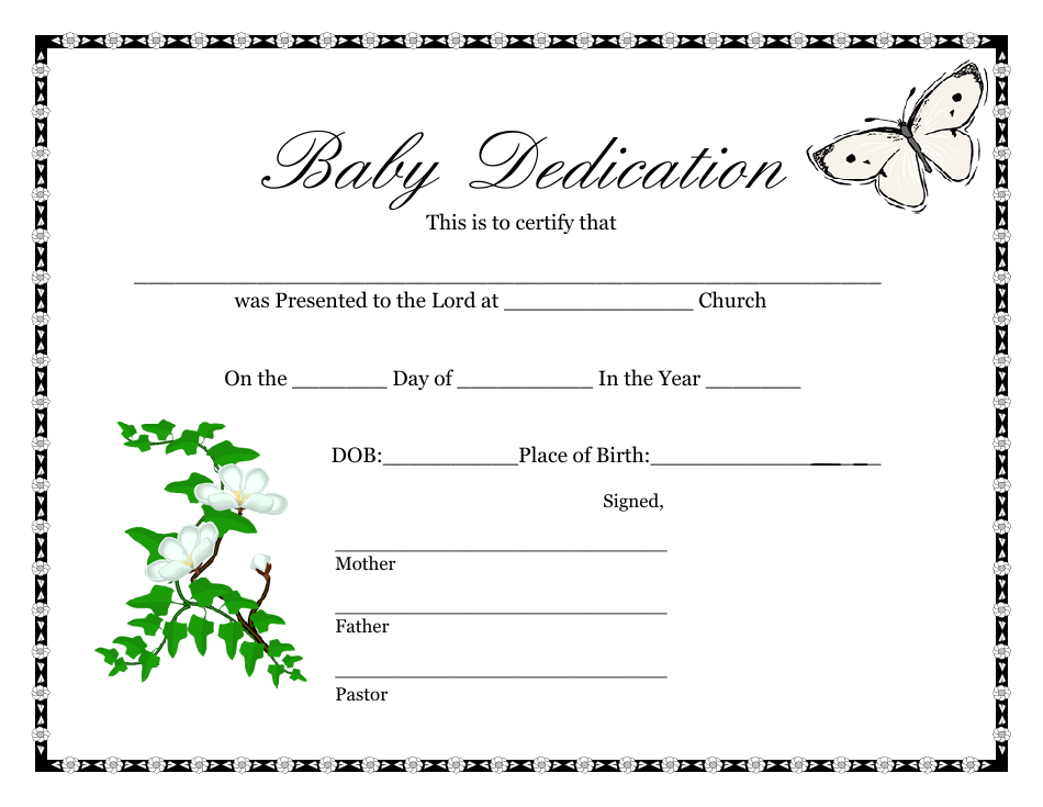 Baby Dedication Certificate Template - Butterfly, Page 1