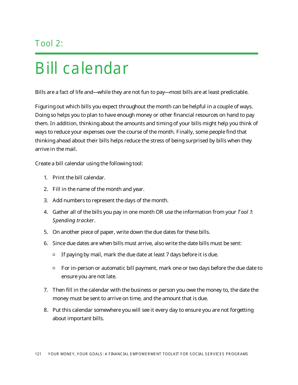 Bill Calendar Template - Printable Excel and PDF Bill Calendar