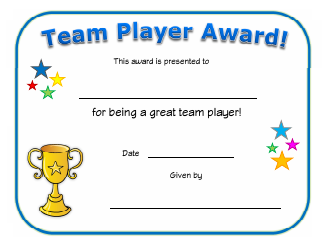 Document preview: Team Player Award Certificate Template