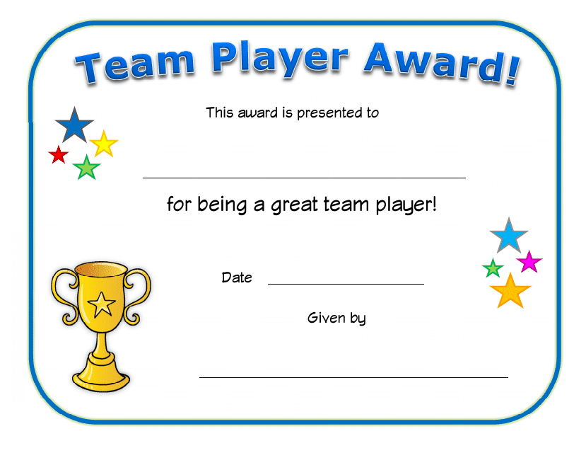 Team Player Award Certificate Template