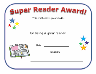&quot;Super Reader Award Certificate Template&quot;