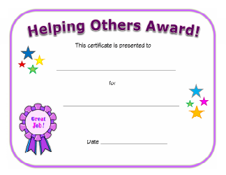 Document preview: Helping Others Award Certificate Template