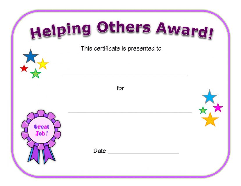 Helping Others Award Certificate Template