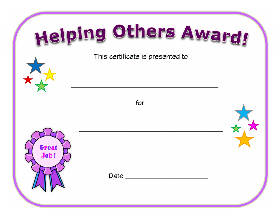 Helping Others Award Certificate Template Preview Image