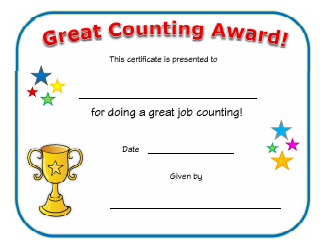 Document preview: Great Counting Award Certificate Template