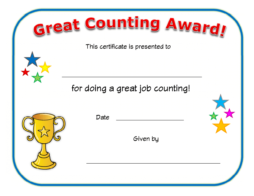 Preview of the Great Counting Award Certificate Template